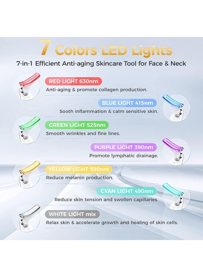 Face Massager, Face Beauty Device, Facial Lifting Therapy Machine EMS Face Massager Anti Wrinkle Skin Tightening Reduce Double Chin Skin Care Tools 7 Colour Modes- White - Image 2